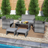 6 Pieces Patio Furniture Set Outdoor Sectional Conversation PE Rattan Sofa Set