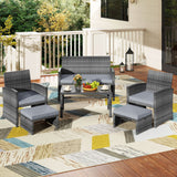 6 Pieces Patio Furniture Set Outdoor Sectional Conversation PE Rattan Sofa Set