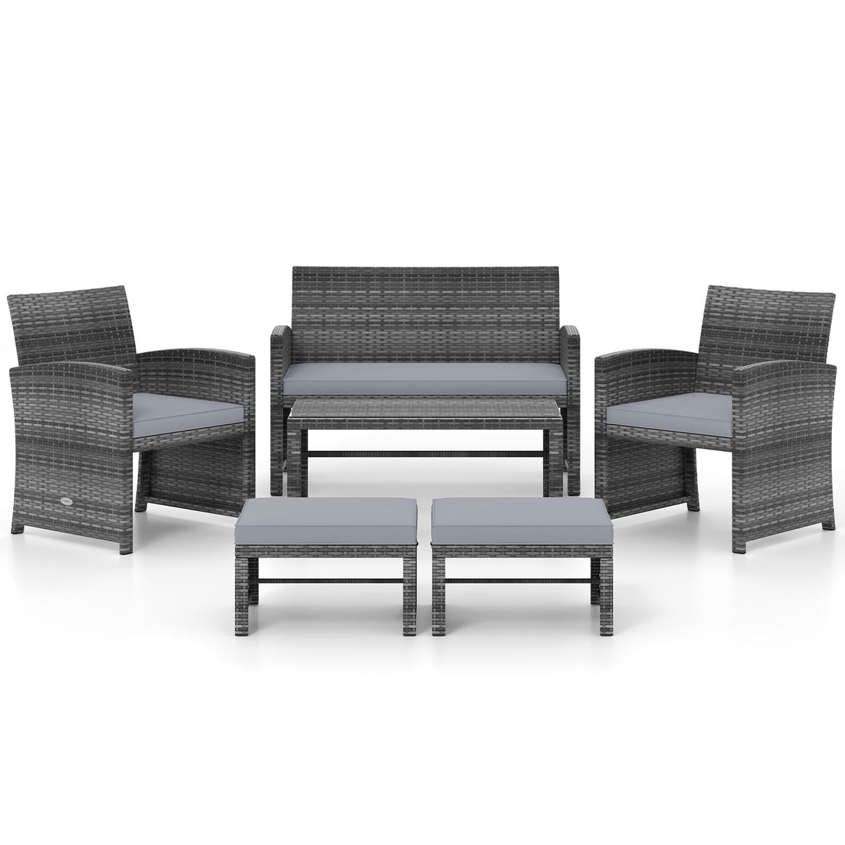 6 Pieces Patio Furniture Set Outdoor Sectional Conversation PE Rattan Sofa Set