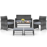 6 Pieces Patio Furniture Set Outdoor Sectional Conversation PE Rattan Sofa Set