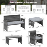 6 Pieces Patio Furniture Set Outdoor Sectional Conversation PE Rattan Sofa Set
