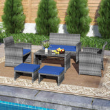 6 Pieces Patio Furniture Set Outdoor Sectional Conversation PE Rattan Sofa Set