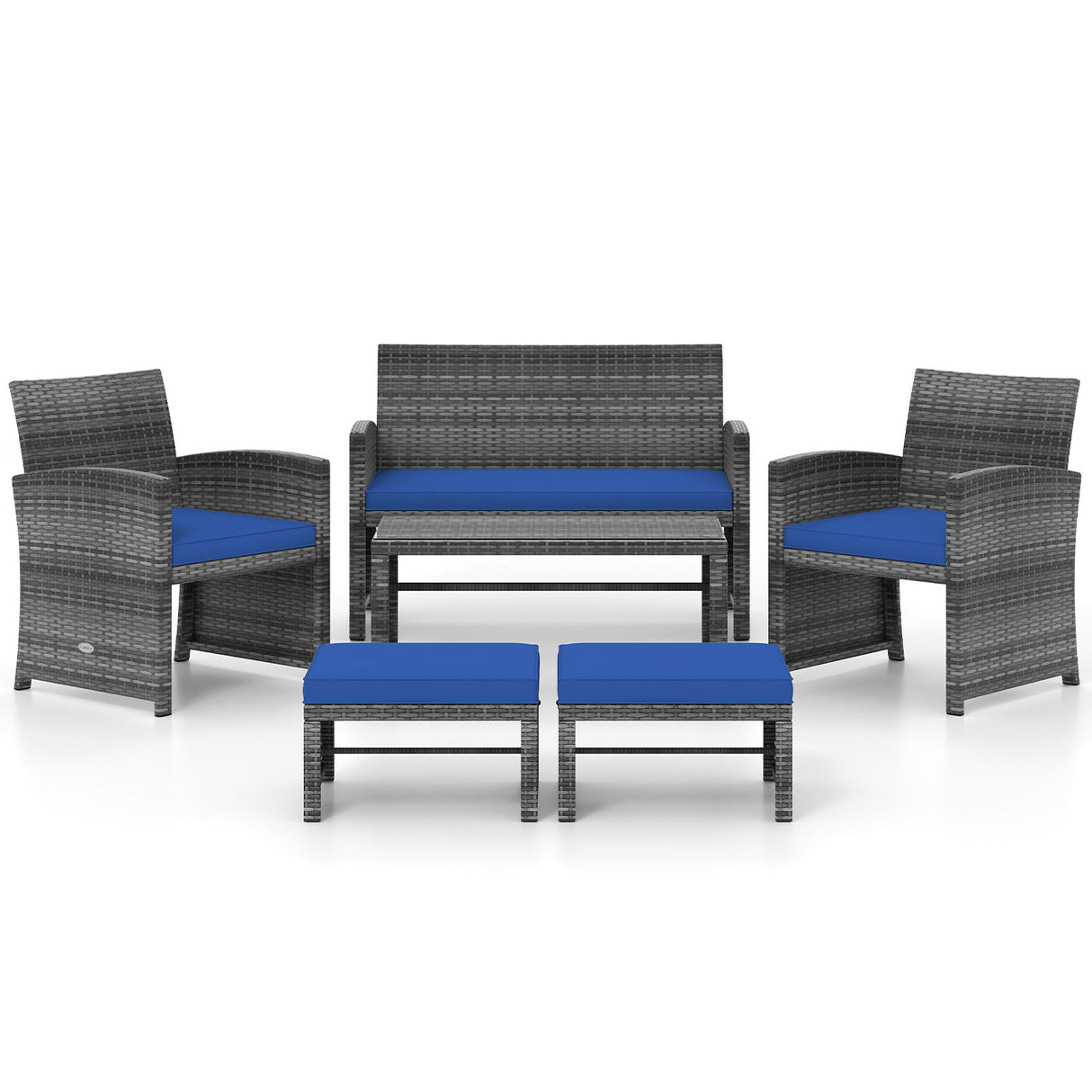 6 Pieces Patio Furniture Set Outdoor Sectional Conversation PE Rattan Sofa Set
