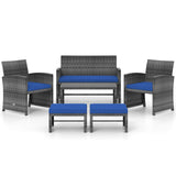 6 Pieces Patio Furniture Set Outdoor Sectional Conversation PE Rattan Sofa Set