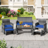 6 Pieces Patio Furniture Set Outdoor Sectional Conversation PE Rattan Sofa Set