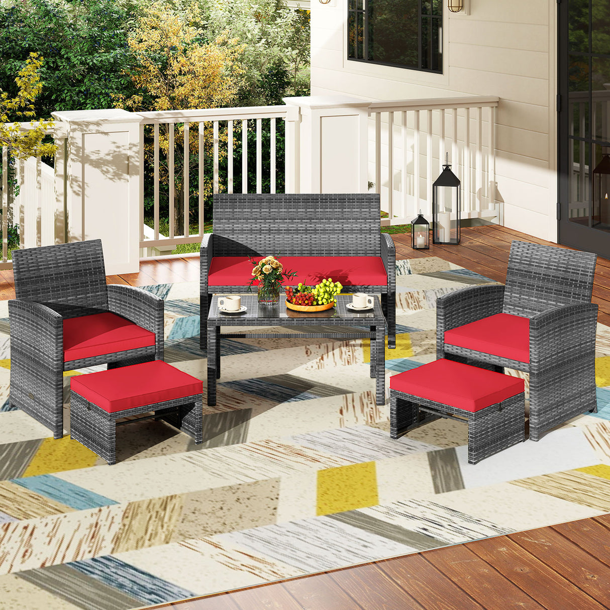 6 Pieces Patio Furniture Set Outdoor Sectional Conversation PE Rattan Sofa Set