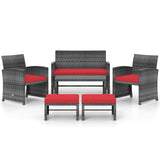 6 Pieces Patio Furniture Set Outdoor Sectional Conversation PE Rattan Sofa Set