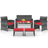 6 Pieces Patio Furniture Set Outdoor Sectional Conversation PE Rattan Sofa Set