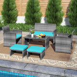 6 Pieces Patio Furniture Set Outdoor Sectional Conversation PE Rattan Sofa Set