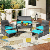 6 Pieces Patio Furniture Set Outdoor Sectional Conversation PE Rattan Sofa Set