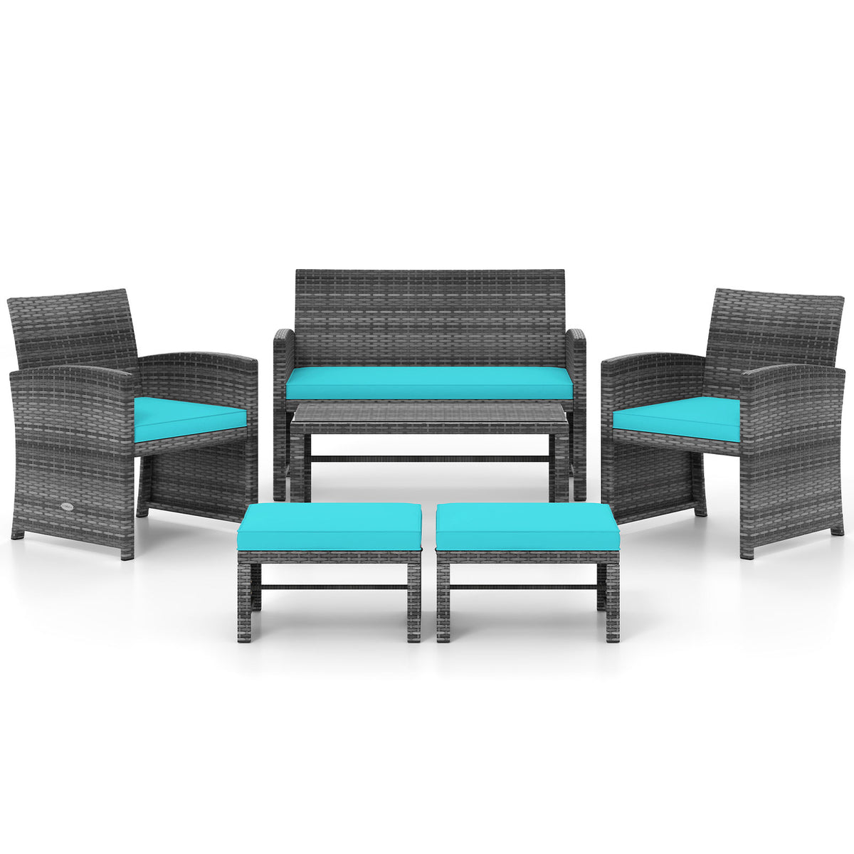 6 Pieces Patio Furniture Set Outdoor Sectional Conversation PE Rattan Sofa Set