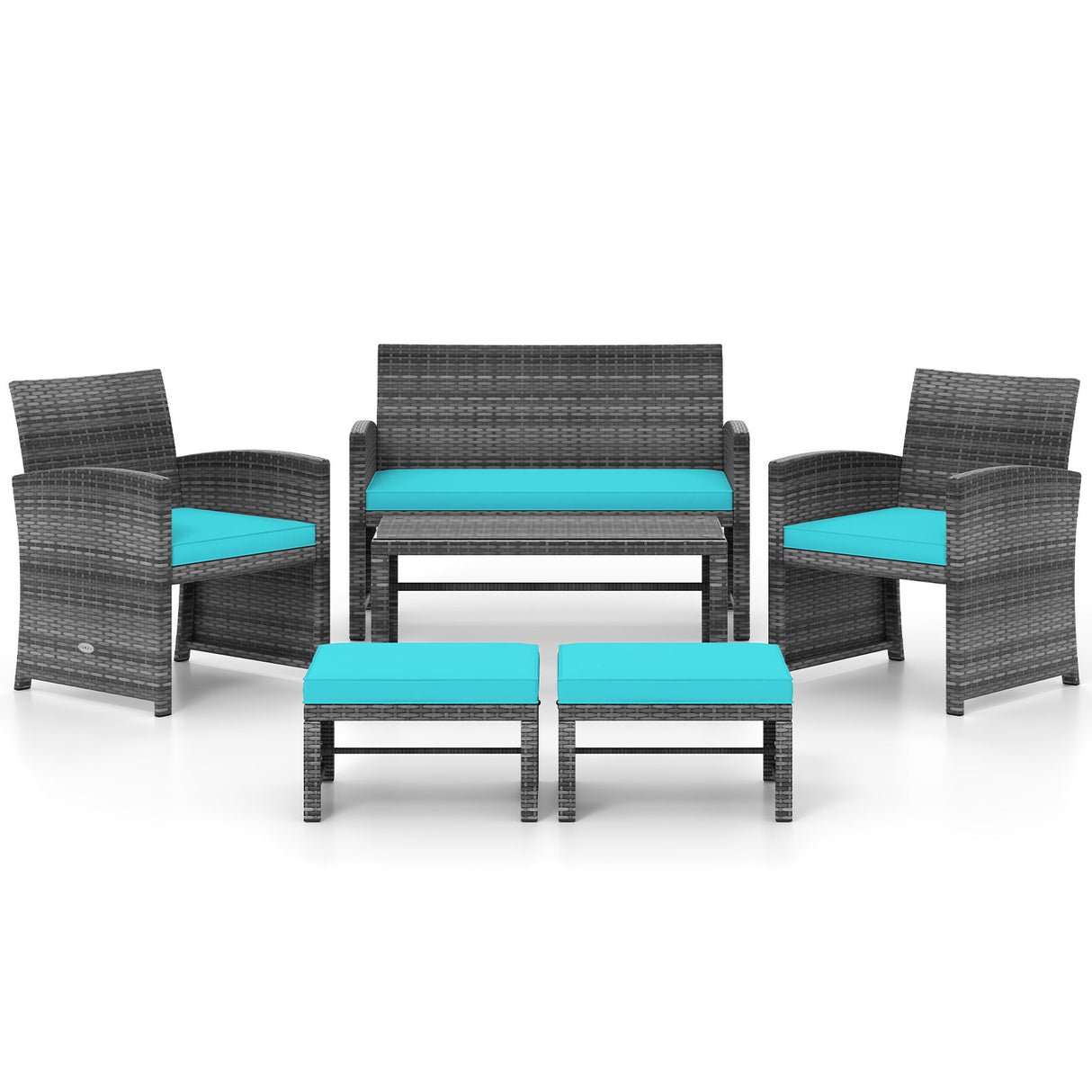 6 Pieces Patio Furniture Set Outdoor Sectional Conversation PE Rattan Sofa Set