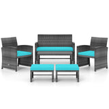 6 Pieces Patio Furniture Set Outdoor Sectional Conversation PE Rattan Sofa Set