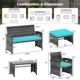 6 Pieces Patio Furniture Set Outdoor Sectional Conversation PE Rattan Sofa Set