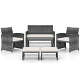 6 Pieces Patio Furniture Set Outdoor Sectional Conversation PE Rattan Sofa Set