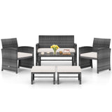 6 Pieces Patio Furniture Set Outdoor Sectional Conversation PE Rattan Sofa Set