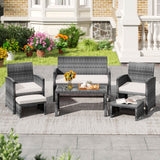 6 Pieces Patio Furniture Set Outdoor Sectional Conversation PE Rattan Sofa Set