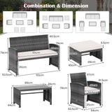 6 Pieces Patio Furniture Set Outdoor Sectional Conversation PE Rattan Sofa Set