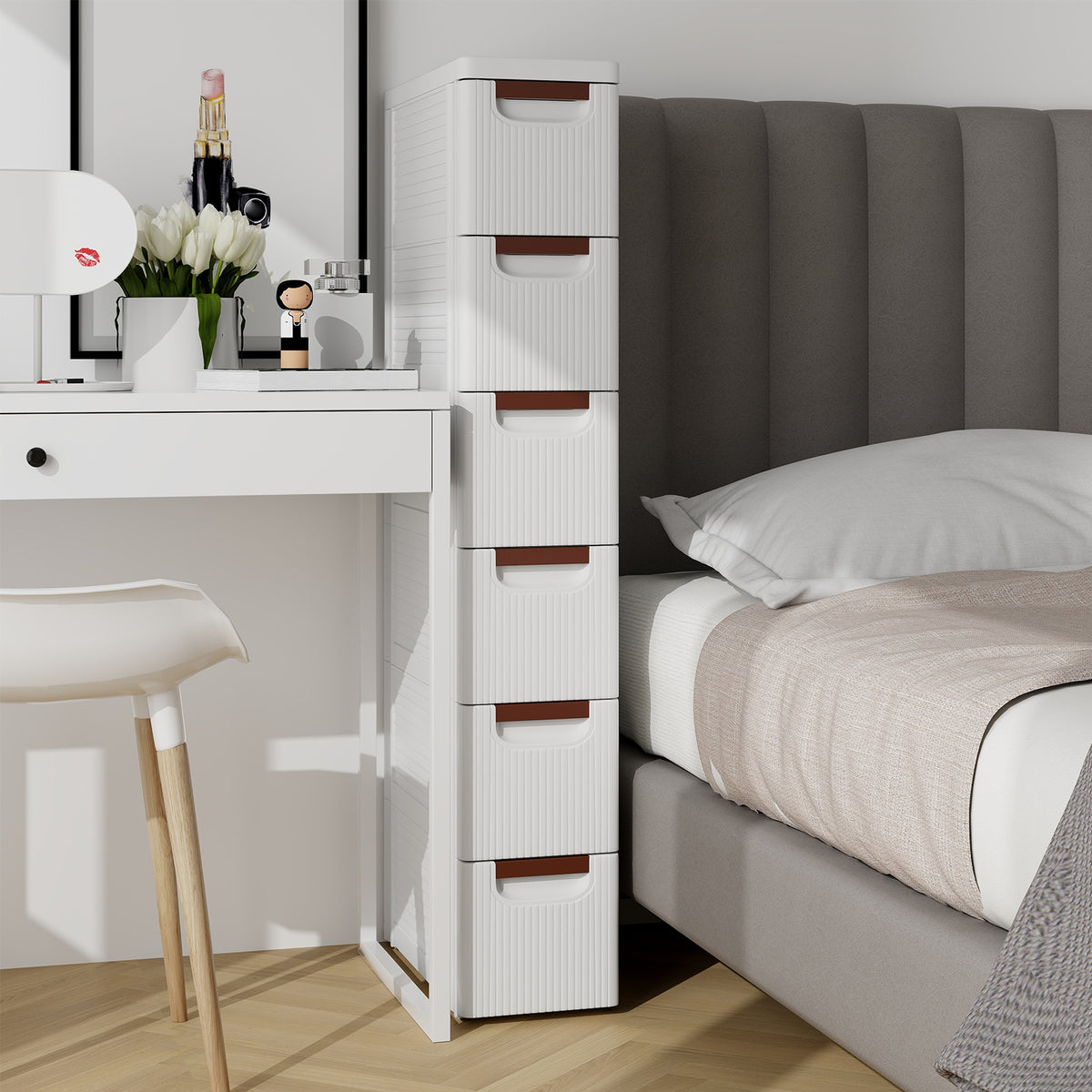 3/4/5/6-Drawer Rolling Organizer Unit Narrow Storage Cabinet with Built-In Wheels for Small Space-3