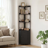 6-Tier 71" Tall Freestanding Bookshelf with Cabinet and Metal Frame-Black