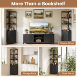 6-Tier 71" Tall Freestanding Bookshelf with Cabinet and Metal Frame-Black