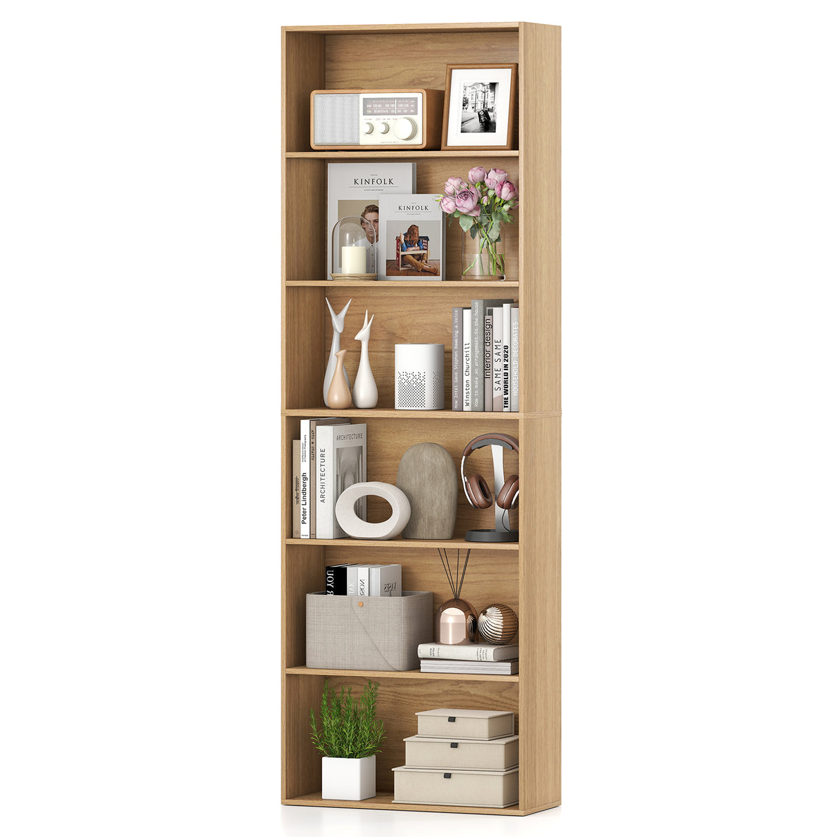 6-Tier Bookcase with 6 Open Shelves and Anti-Toppling Kits