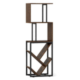6-Tier Bookshelf Floor Standing Tree S-Shaped Geometric Bookcase with Open Shelves-Brown