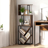 6-Tier Bookshelf Floor Standing Tree S-Shaped Geometric Bookcase with Open Shelves-Brown