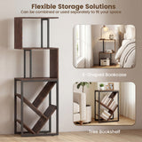 6-Tier Bookshelf Floor Standing Tree S-Shaped Geometric Bookcase with Open Shelves-Brown