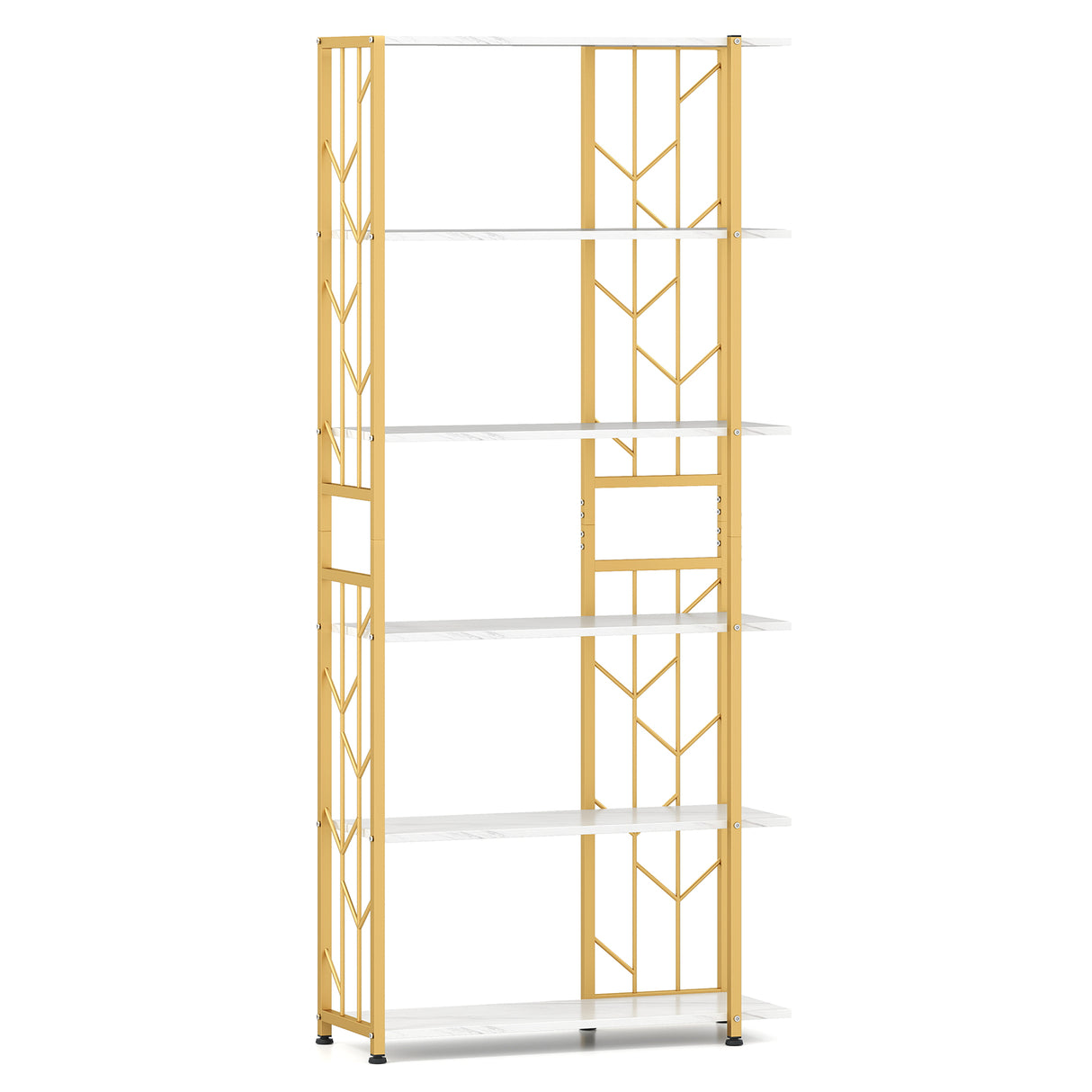 6-Tier Bookshelf Modern Geometric Bookcase with Heavy-duty Metal Frame and Anti-tipping Kits