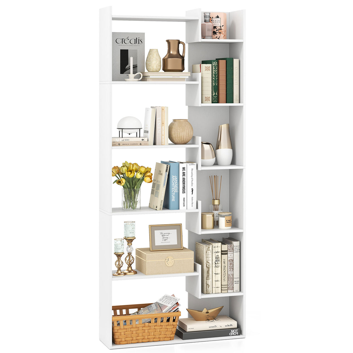6-Tier Bookshelf Wooden Bookcase with 2 Anti-Tipping Kits Open Display Shelf
