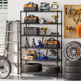 6-Tier Metal Storage Shelving Unit with V-Shaped Wire Rack for Home Garage-Black