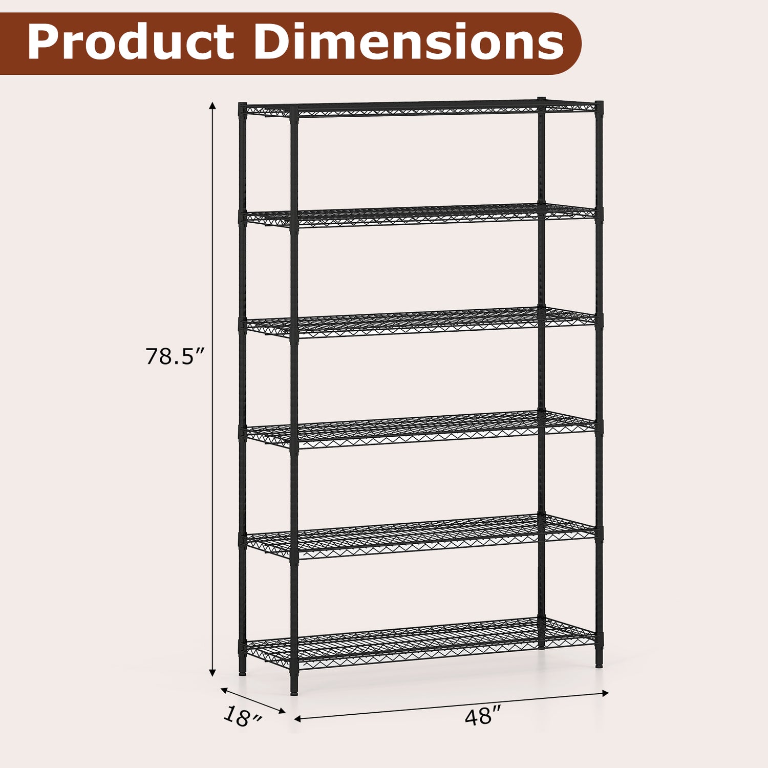 6-Tier Metal Storage Shelving Unit with V-Shaped Wire Rack for Home Garage-Black