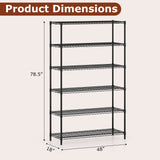 6-Tier Metal Storage Shelving Unit Set of 2 Adjustable Utility Shelf with V-Shaped Wire Rack-Black