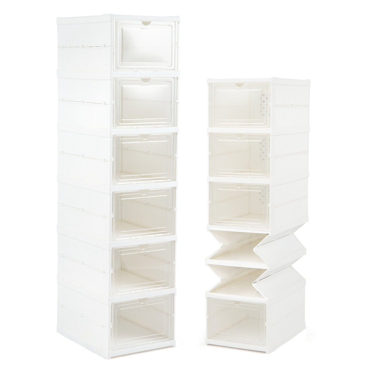 6-Tier Shoe Organizer Set of 2 with Clear Doors and Portable Design for 12 Pairs-White