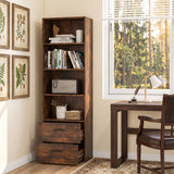6-Tier Tall Freestanding Bookshelf with 4 Open Shelves and 2 Drawers