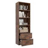 6-Tier Tall Freestanding Bookshelf with 4 Open Shelves and 2 Drawers