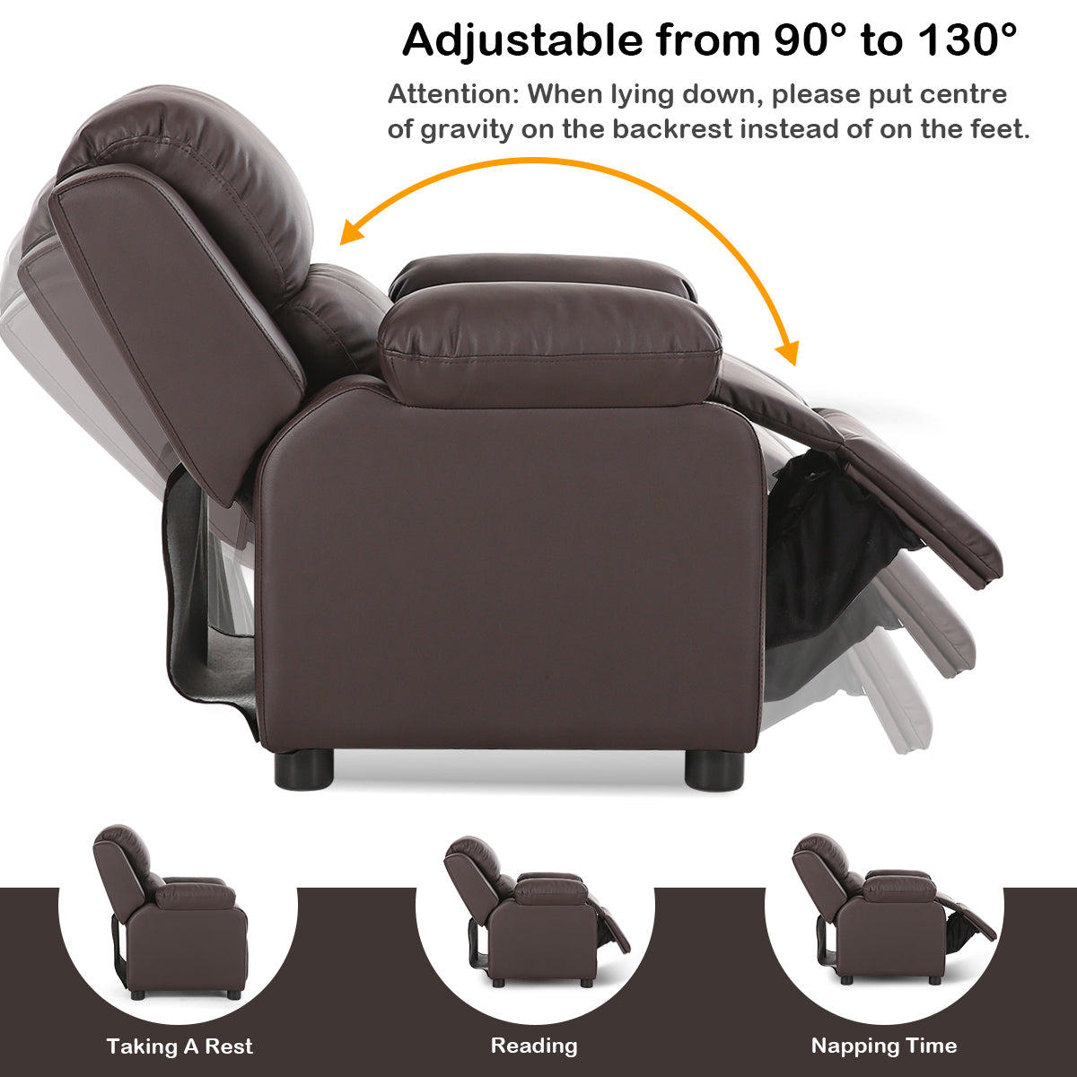 Deluxe Kids Armchair Recliner Headrest Sofa w/ Storage Arms