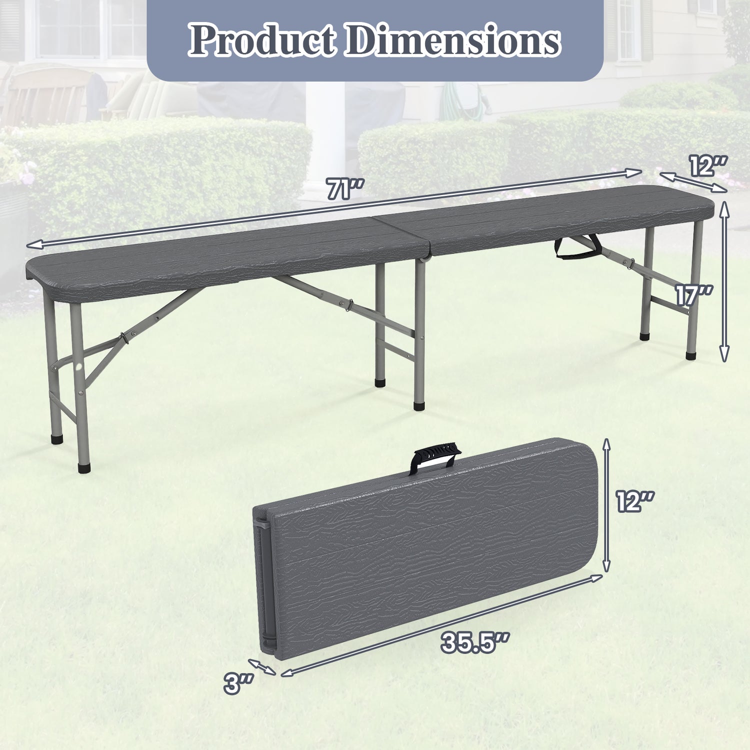 6 Feet Folding HDPE Bench with 1320 LBS Capacity and Handle Lock