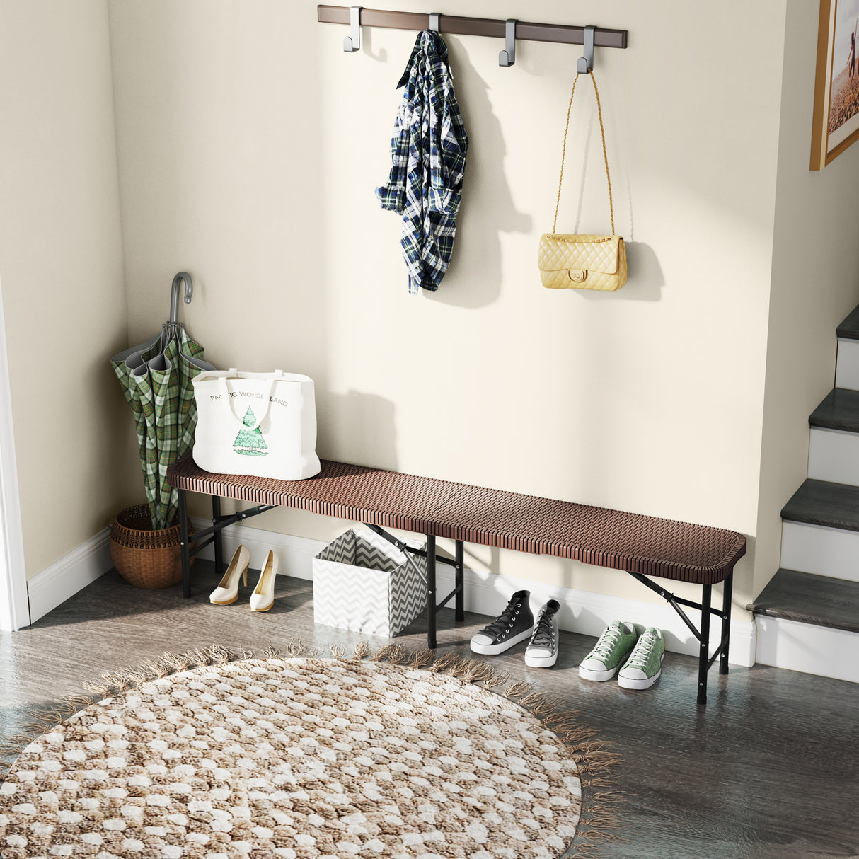 6 ft Plastic Folding Bench with 1320 LBS Capacity and Handle-Brown