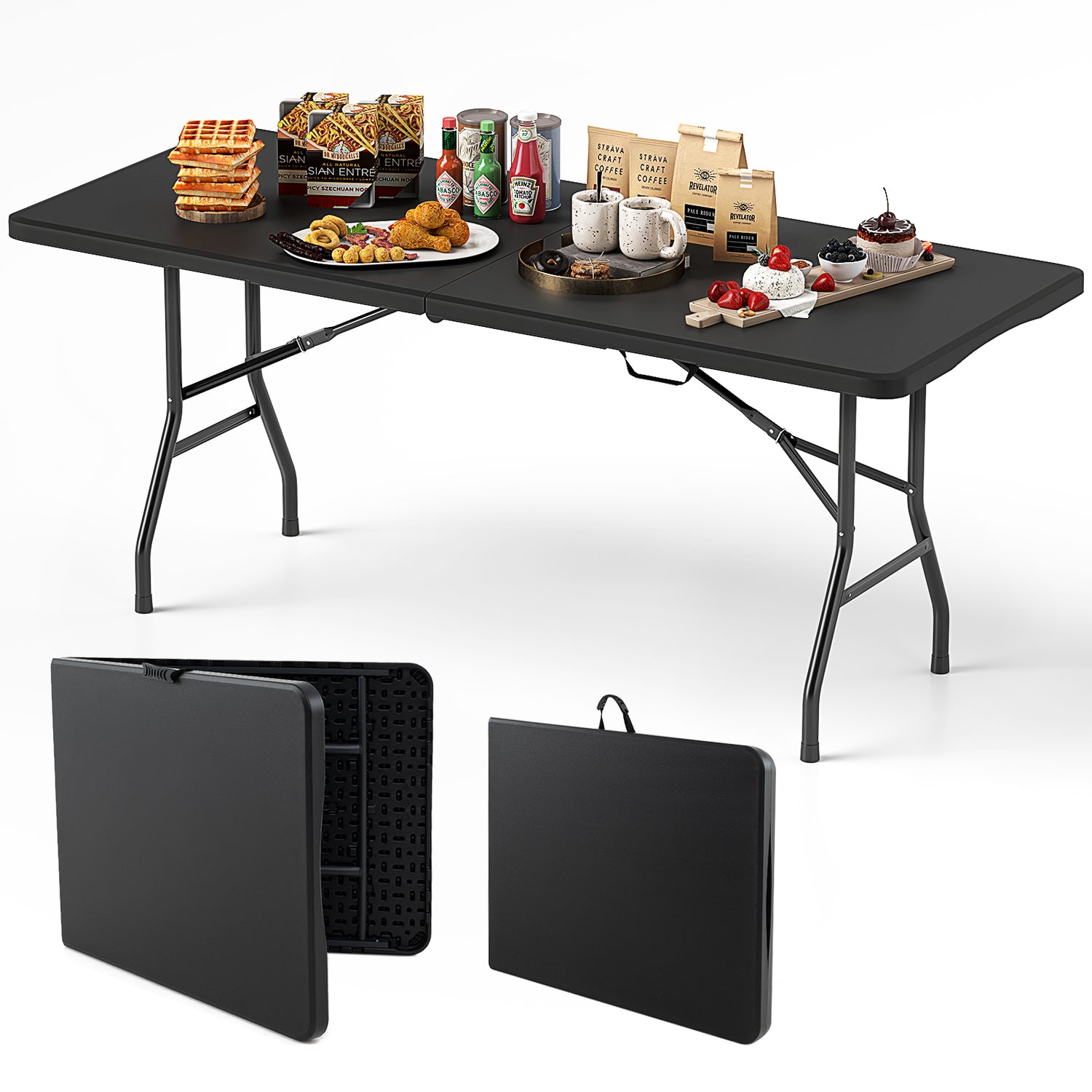6 ft Portable Folding Table 350 LBS Fold-in-Half Table with HDPE Tabletop