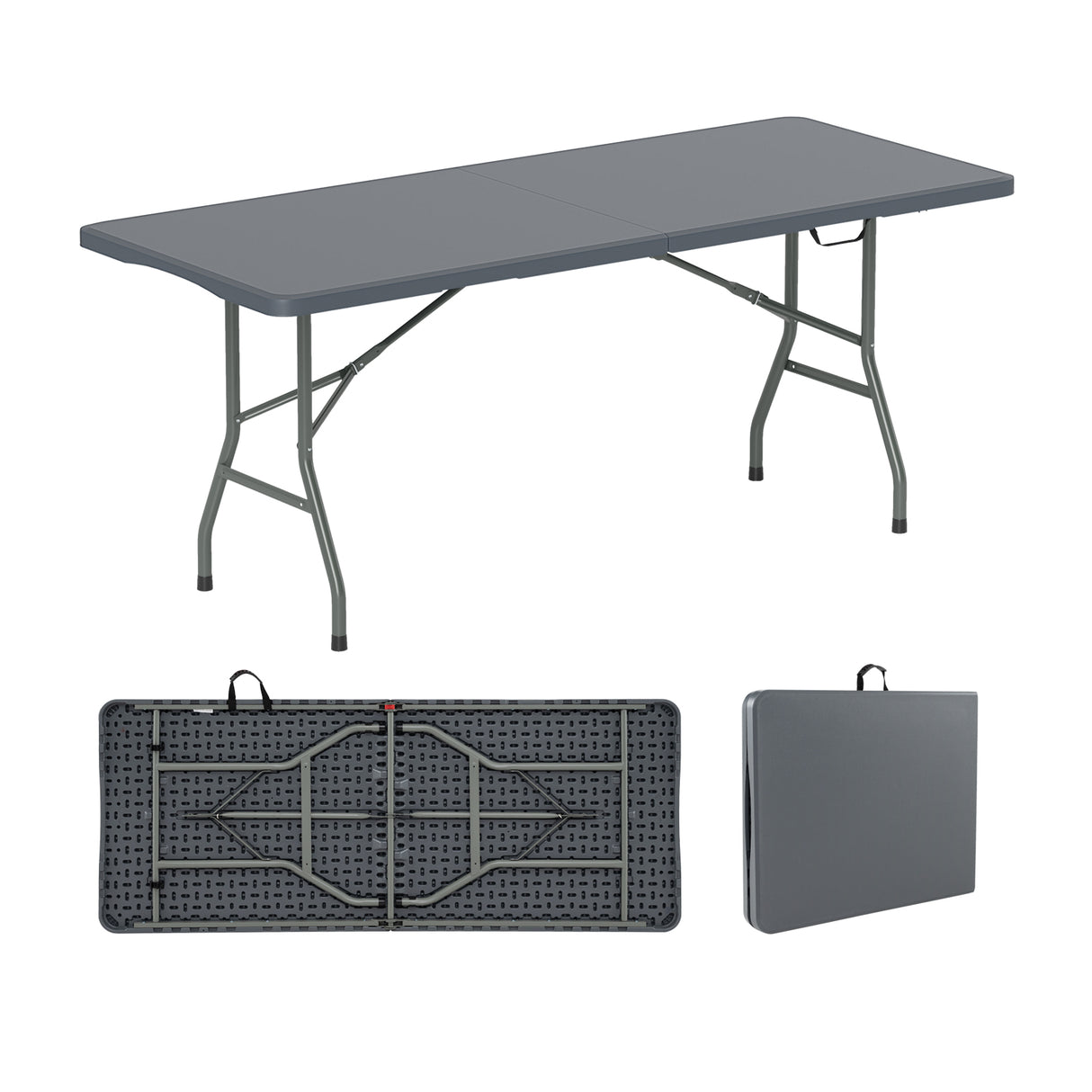 6 ft Portable Folding Table 350 LBS Fold-in-Half Table with HDPE Tabletop
