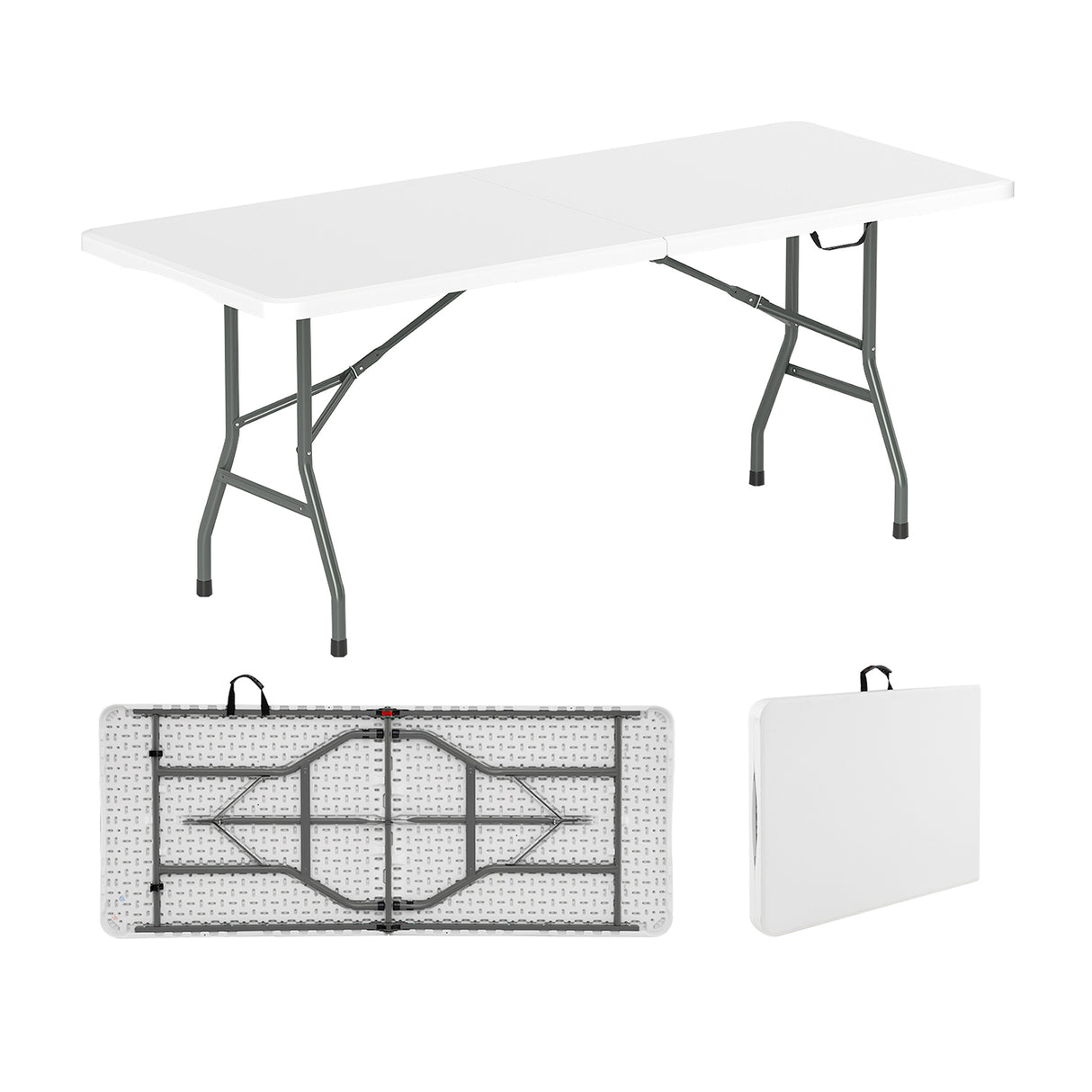 6 ft Portable Folding Table 350 LBS Fold-in-Half Table with HDPE Tabletop