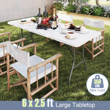 6 ft Portable Folding Table 350 LBS Fold-in-Half Table with HDPE Tabletop