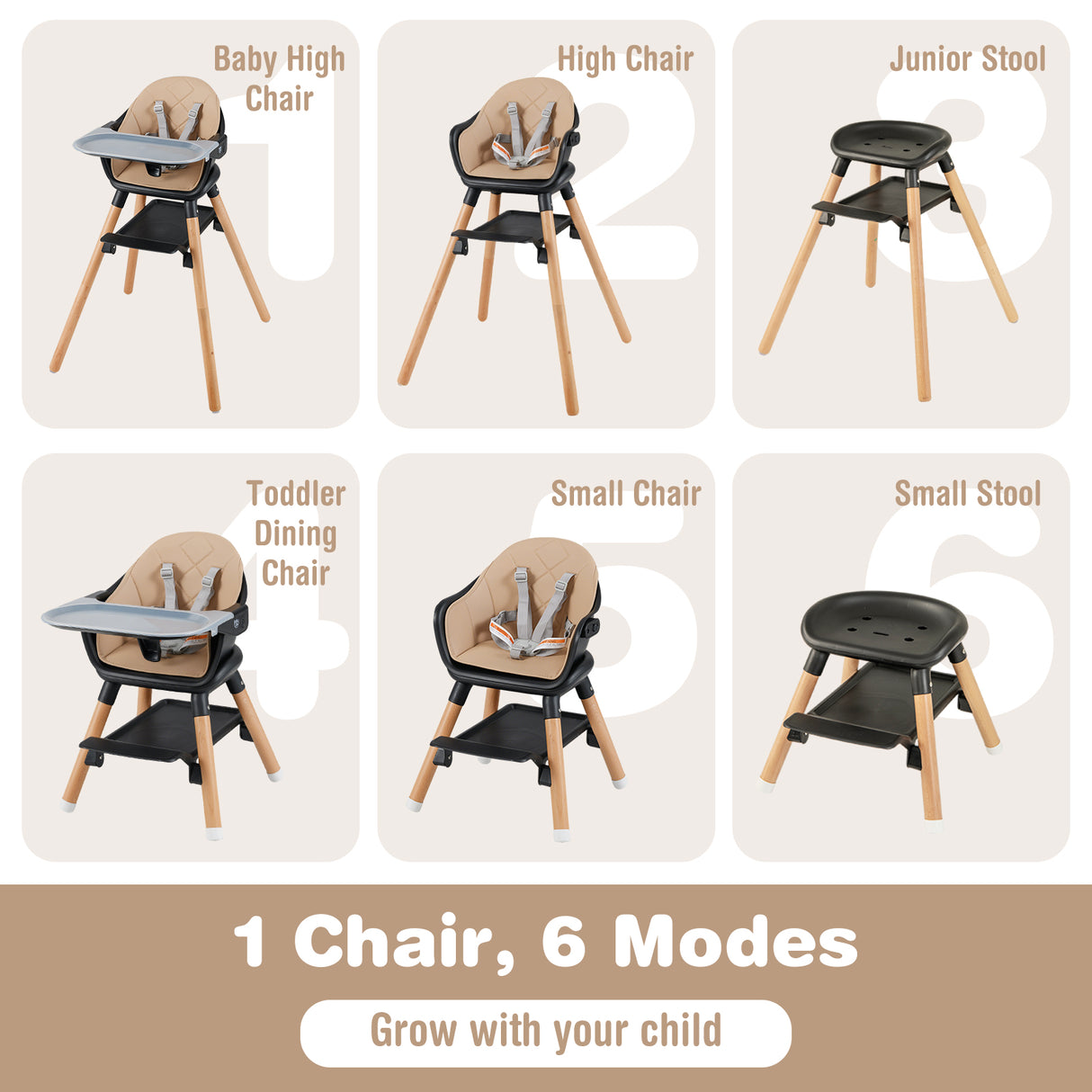 6-in-1 Baby High Chair with Removable Dishwasher and Safe Tray