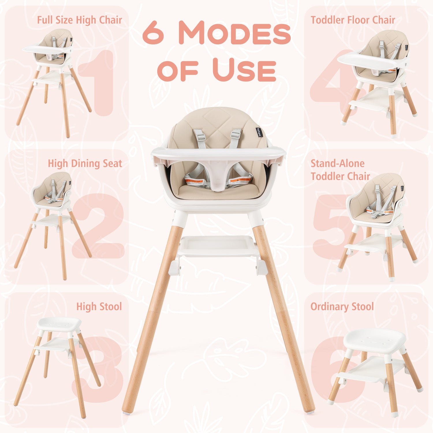 6-in-1 Baby High Chair with Removable Dishwasher and Safe Tray