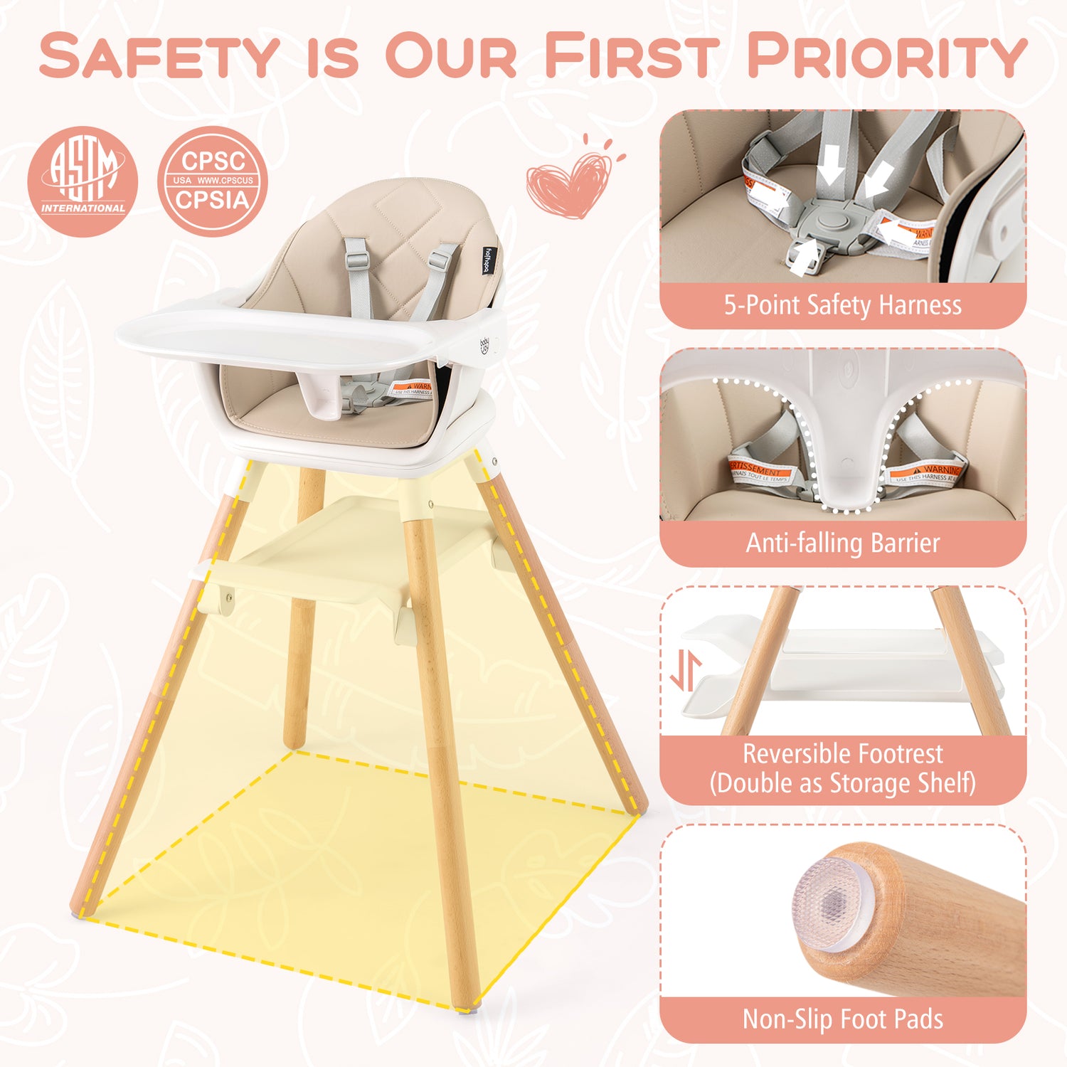 6-in-1 Baby High Chair with Removable Dishwasher and Safe Tray