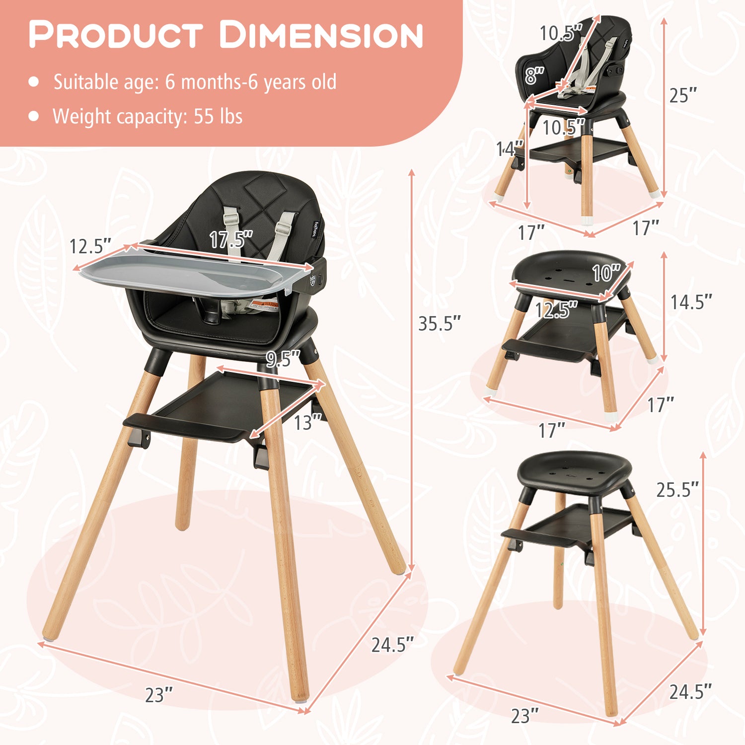 6-in-1 Baby High Chair with Removable Dishwasher and Safe Tray