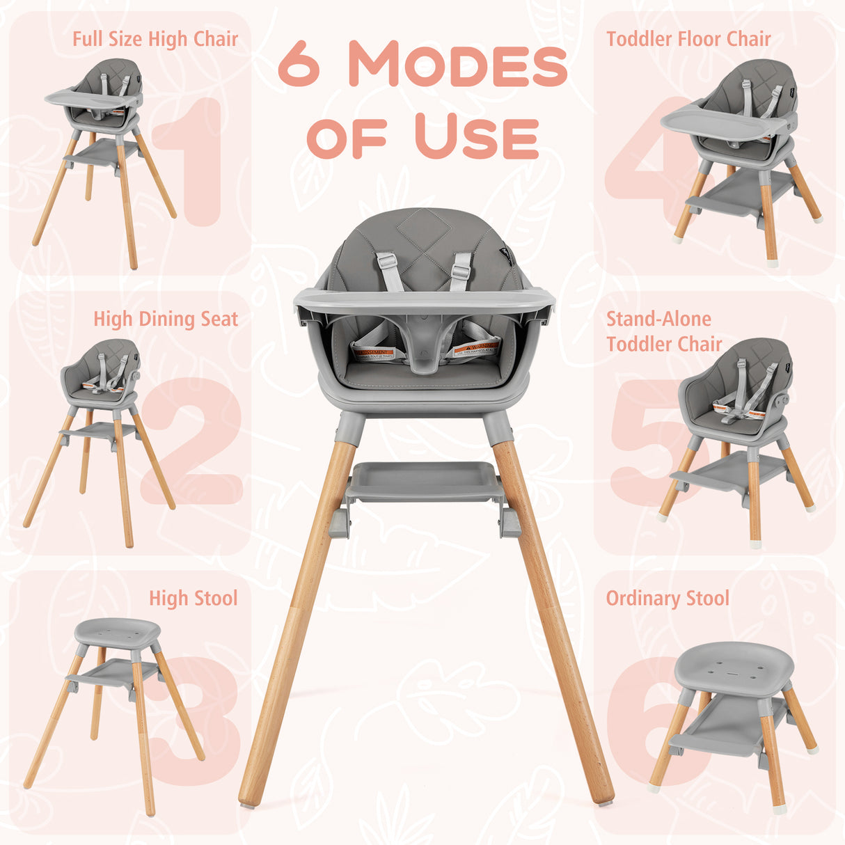 6-in-1 Baby High Chair with Removable Dishwasher and Safe Tray