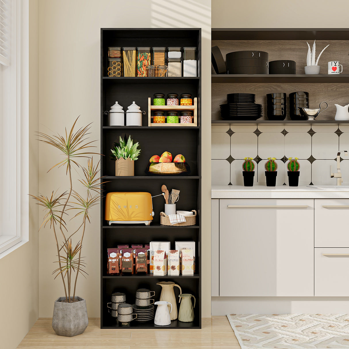 6-Tier Bookcase with 6 Open Shelves and Anti-Toppling Kits